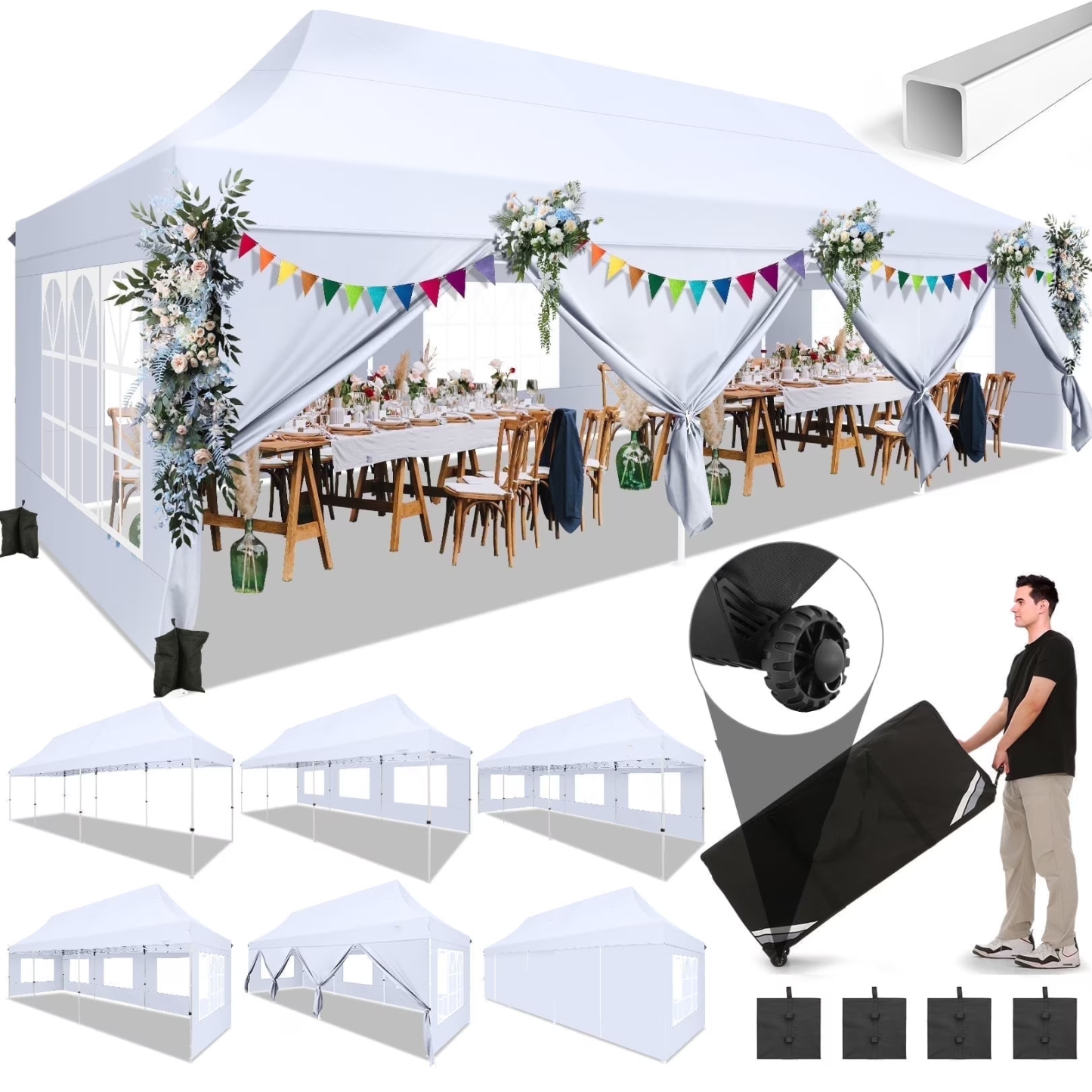 Hoteel 10'x20' Pop up Canopy Tent with 6 Removable Sidewalls, Instant Outdoor Canopy Shelter with Upgrade Raised Roof and Carry Bag