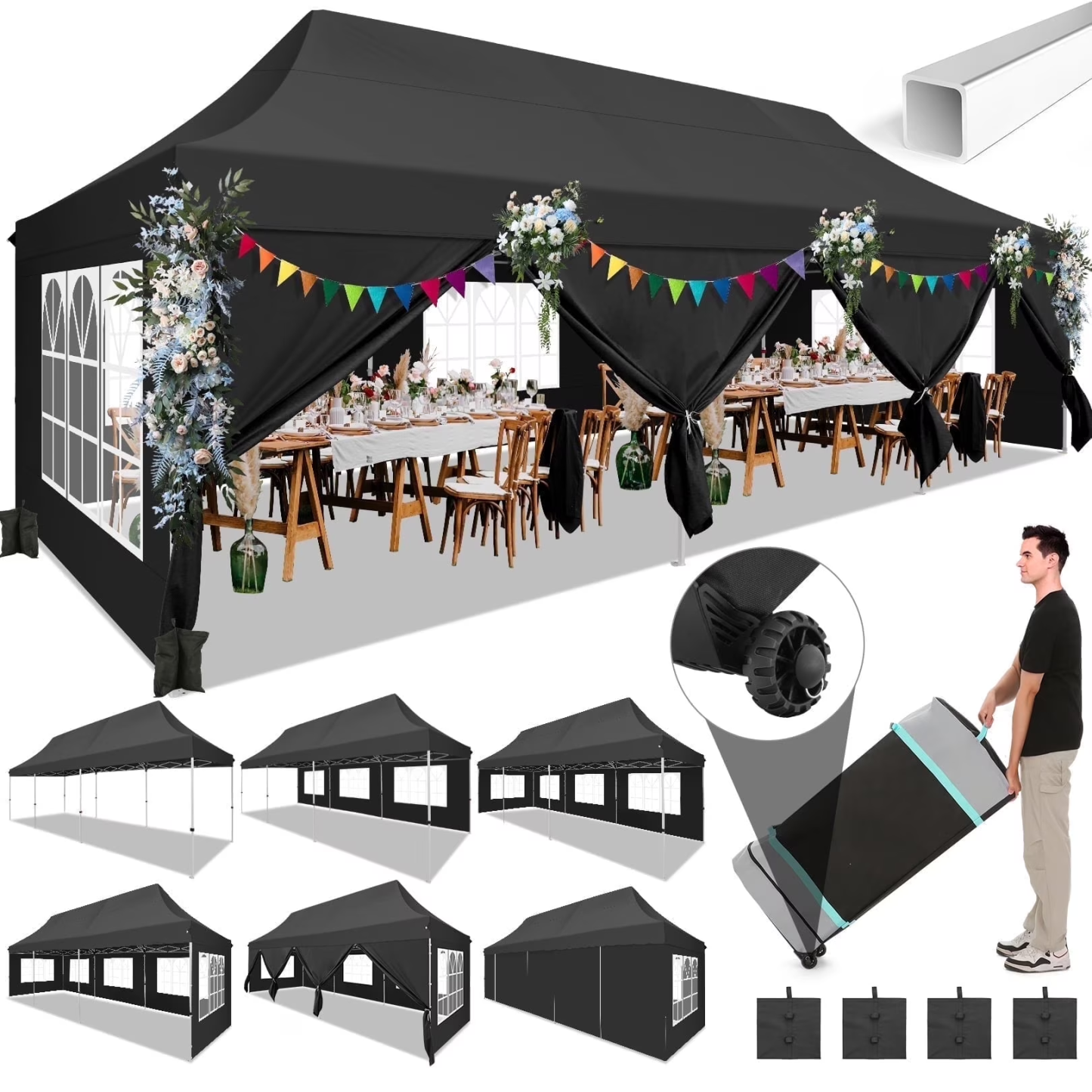 Hoteel 10'x20' Pop up Canopy Tent with 6 Removable Sidewalls, Instant Outdoor Canopy Shelter with Upgrade Raised Roof and Carry Bag