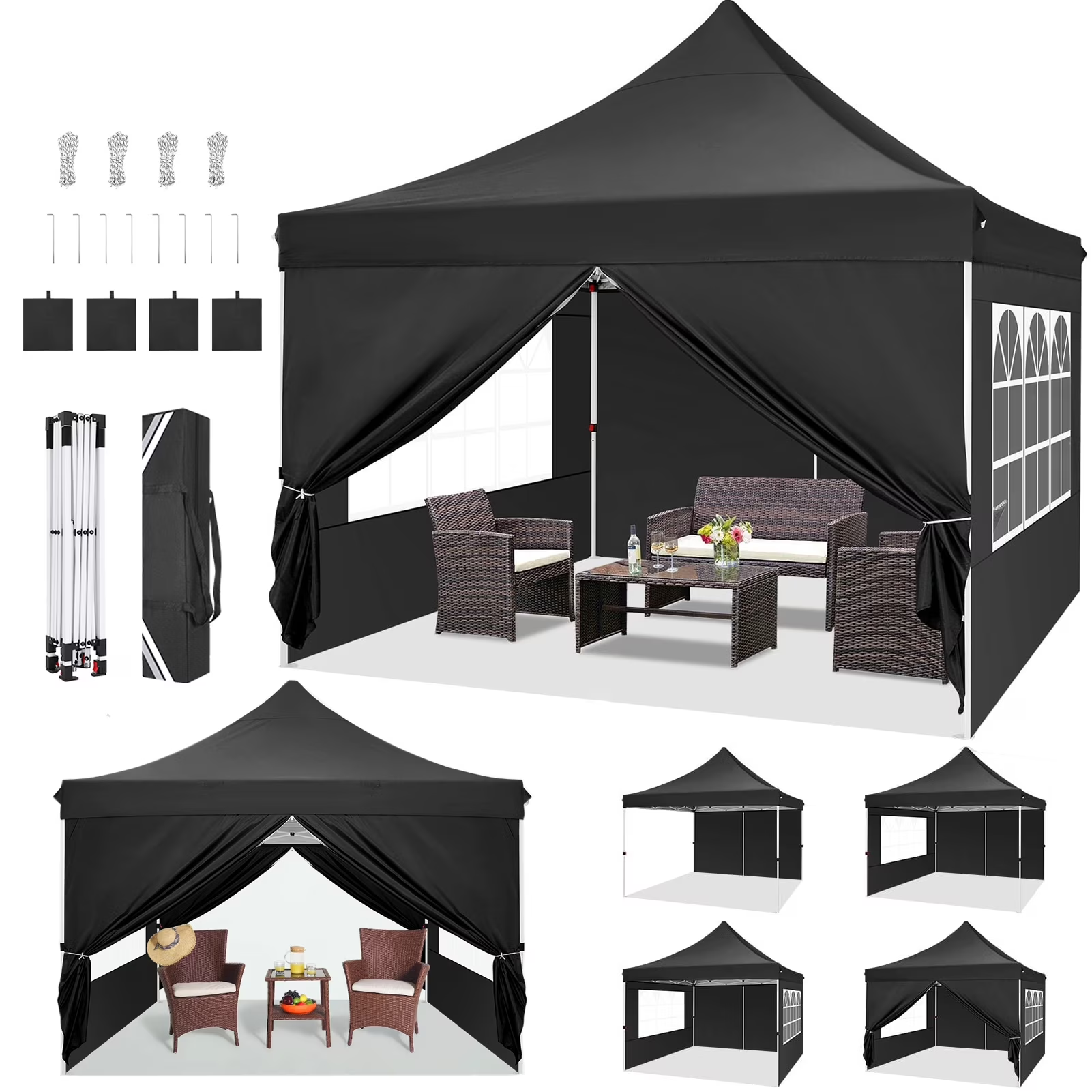Hoteel 10'x20' Pop up Canopy Tent with 6 Removable Sidewalls, Instant Outdoor Canopy Shelter with Upgrade Raised Roof and Carry Bag