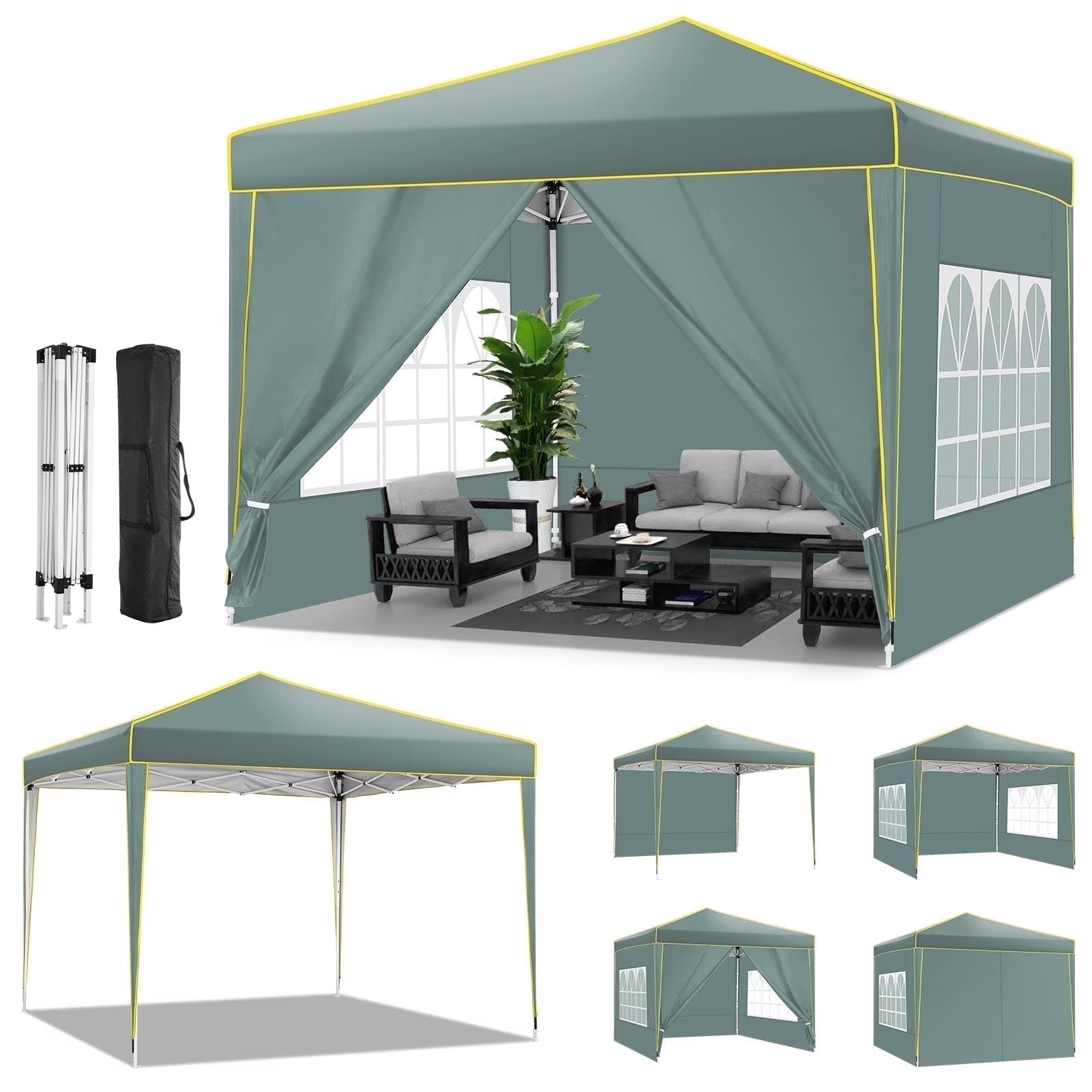 Hoteel 10'x20' Pop up Canopy Tent with 6 Removable Sidewalls, Instant Outdoor Canopy Shelter with Upgrade Raised Roof and Carry Bag