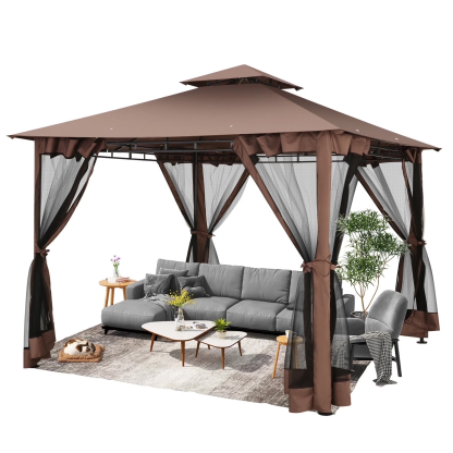 HOTEEL Outdoor Gazebo, Garden Tent for Patio Canopy with Leaf Screen Steel Frame and Mosquito Netting, Double Roof Canopy Tent for Deck, Backyard, Garden and Lawns