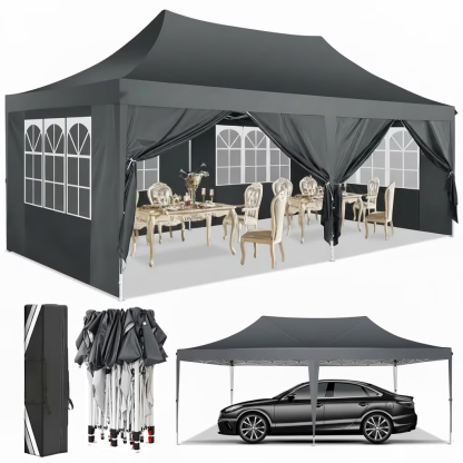 Hoteel 10'x20' Pop up Canopy Tent with 6 Removable Sidewalls, Instant Outdoor Canopy Shelter with Upgrade Raised Roof and Carry Bag