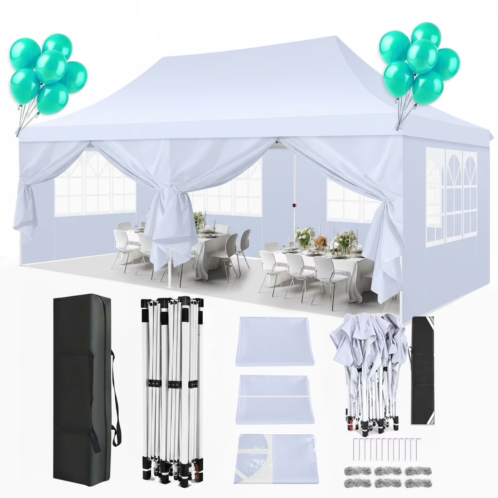 Hoteel 10'x20' Pop up Canopy Tent with 6 Removable Sidewalls, Instant Outdoor Canopy Shelter with Upgrade Raised Roof and Carry Bag