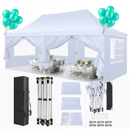 Hoteel 10'x20' Pop up Canopy Tent with 6 Removable Sidewalls, Instant Outdoor Canopy Shelter with Upgrade Raised Roof and Carry Bag