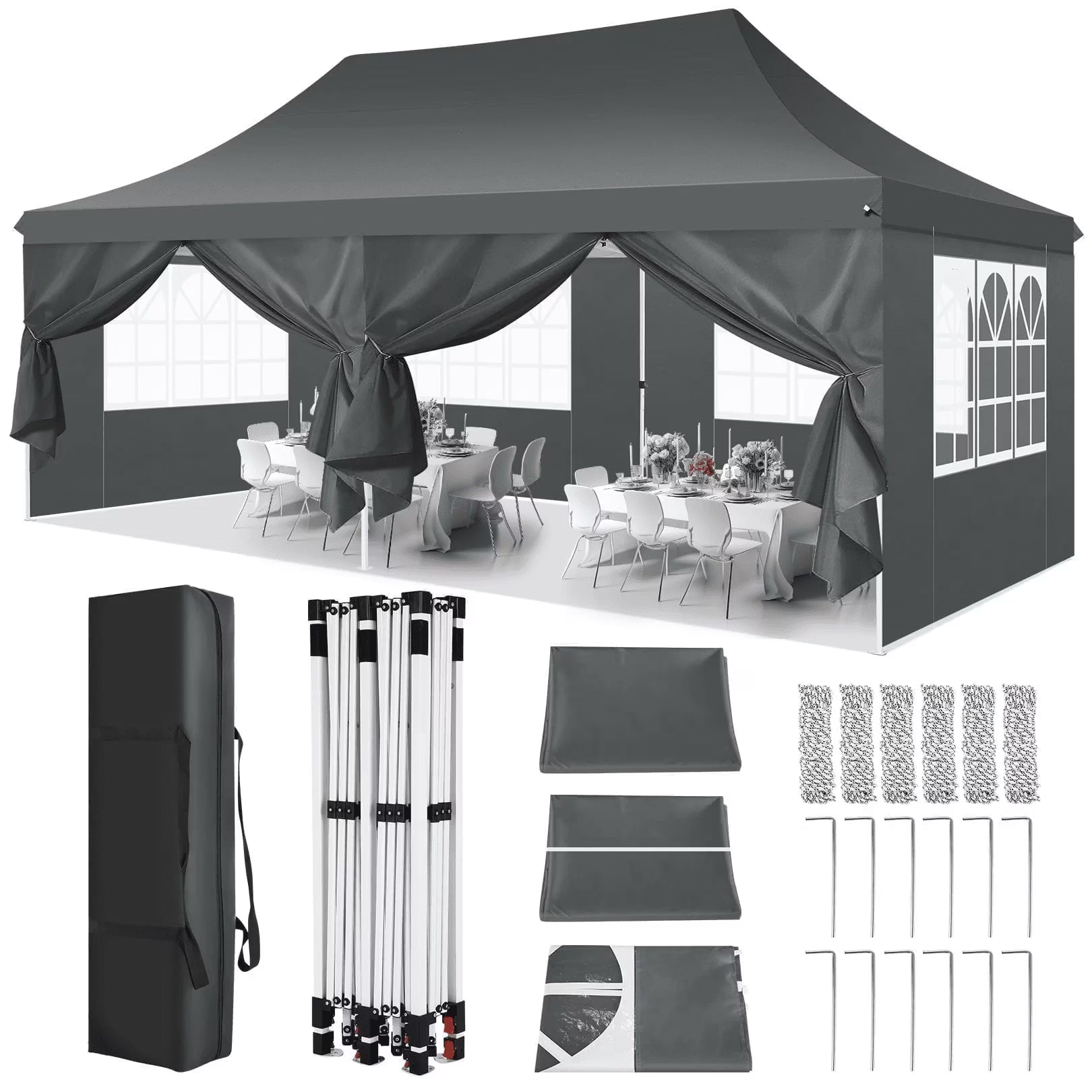Hoteel 10'x20' Pop up Canopy Tent with 6 Removable Sidewalls, Instant Outdoor Canopy Shelter with Upgrade Raised Roof and Carry Bag