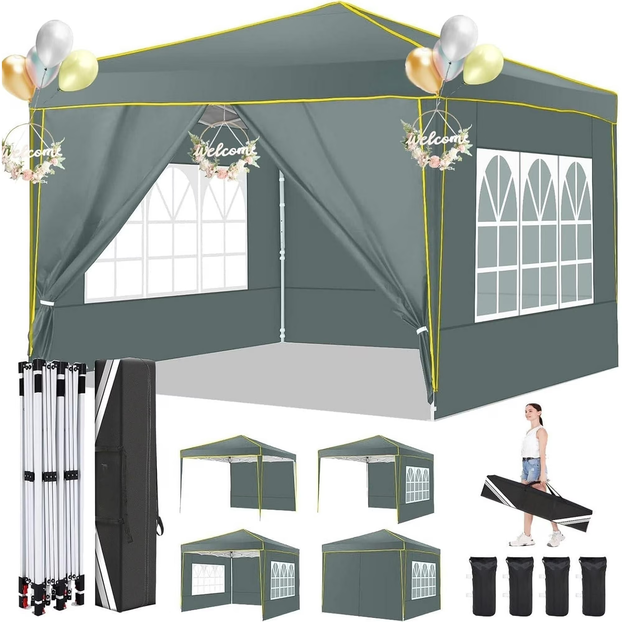 HOTEEL 10x10 Pop up Canopy with Sidewalls,Waterproof Tent for Parties Wedding Event,Instant Outdoor Gazebos with Carry Bag,Stakes,Ropes & Sandbags