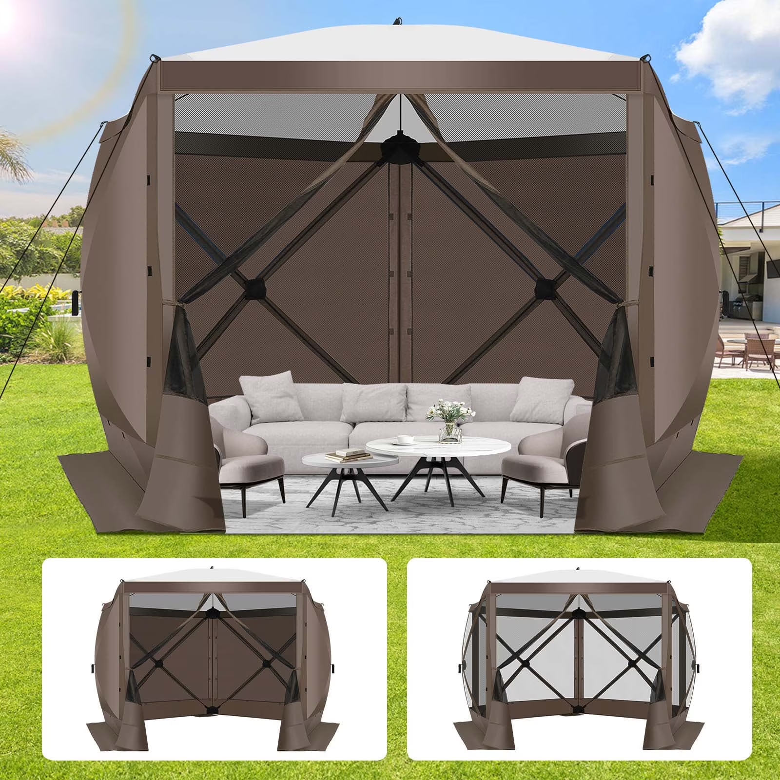 HOTEEL Pop Up Gazebo Screen House Tent for Camping with Mosquito Netting, Waterproof, UV Resistant, Portable Carry Bag, for Outdoor Camping, Lawn and Backyard