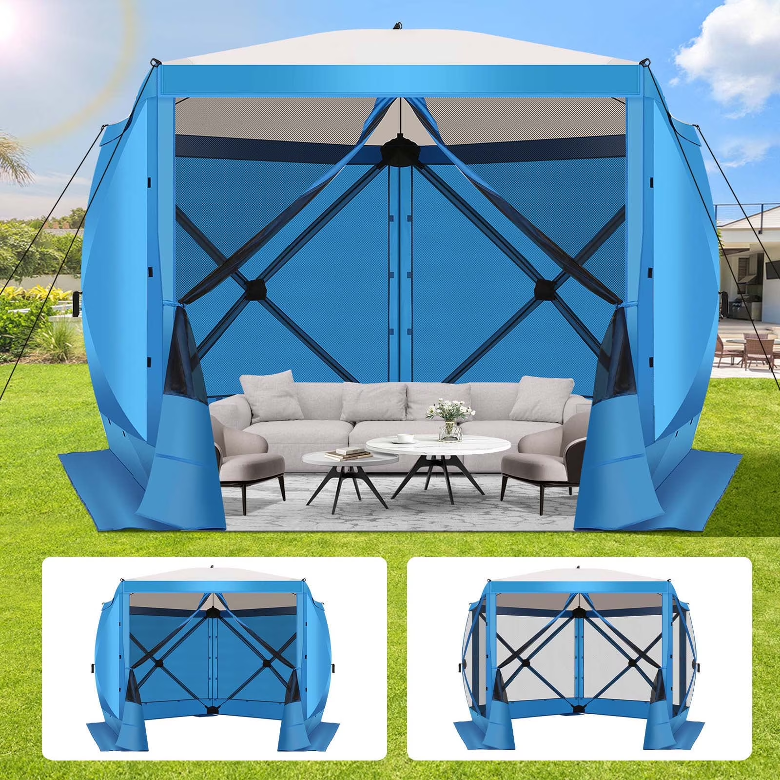 HOTEEL Pop Up Gazebo Screen House Tent for Camping with Mosquito Netting, Waterproof, UV Resistant, Portable Carry Bag, for Outdoor Camping, Lawn and Backyard