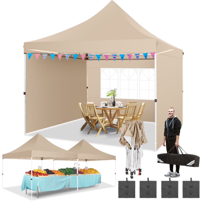 Hoteel 10x10 Pop Up Canopy Tent with 3 Sidewalls, Commercial Party Tent Ez Waterproof Outdoor Instant Gazebo UV 50+ Event Shelter, Garden Tents for Parties Camping with Sandbags & Cover Bag