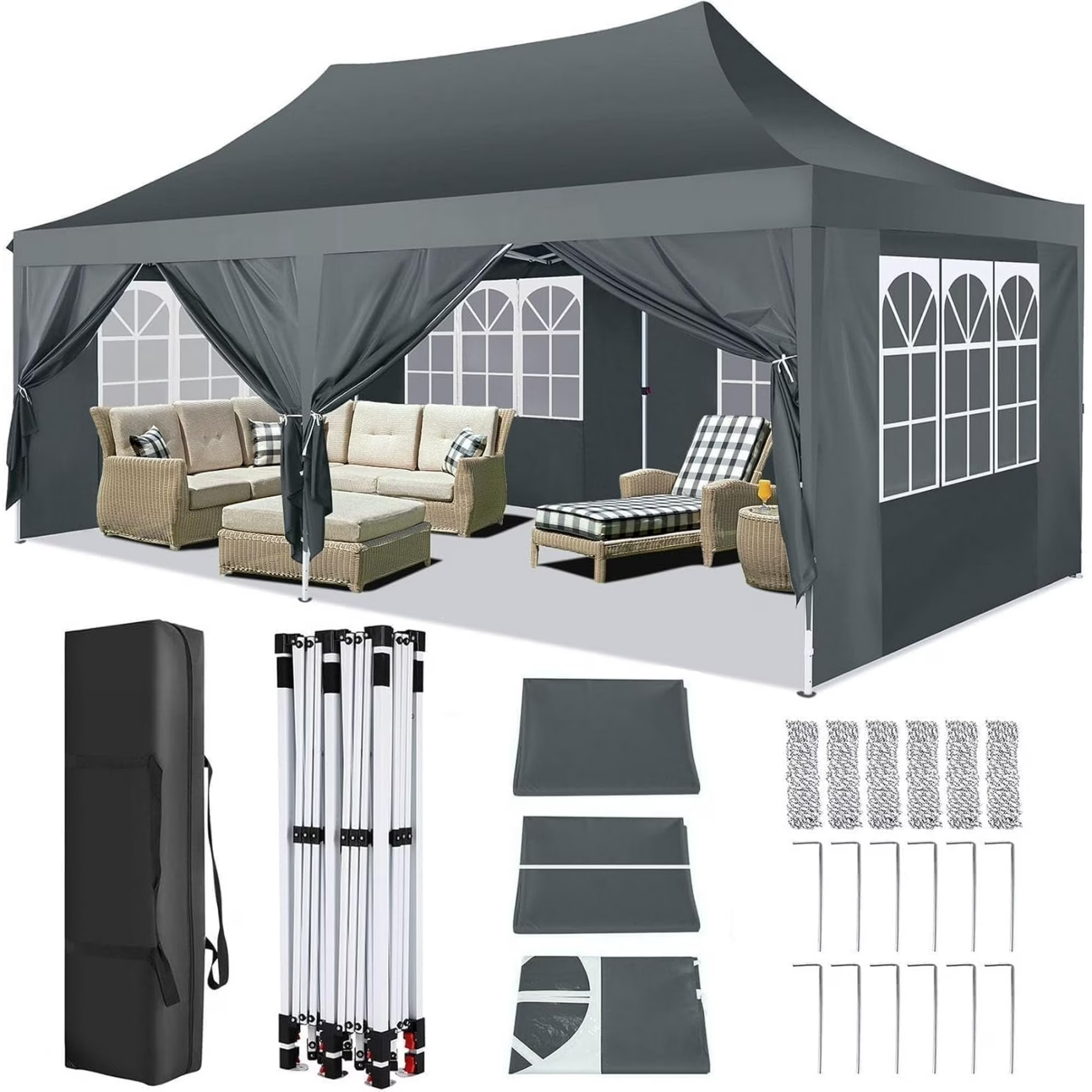 Hoteel 10x10 Pop Up Canopy Tent with 3 Sidewalls, Commercial Party Tent Ez Waterproof Outdoor Instant Gazebo UV 50+ Event Shelter, Garden Tents for Parties Camping with Sandbags & Cover Bag