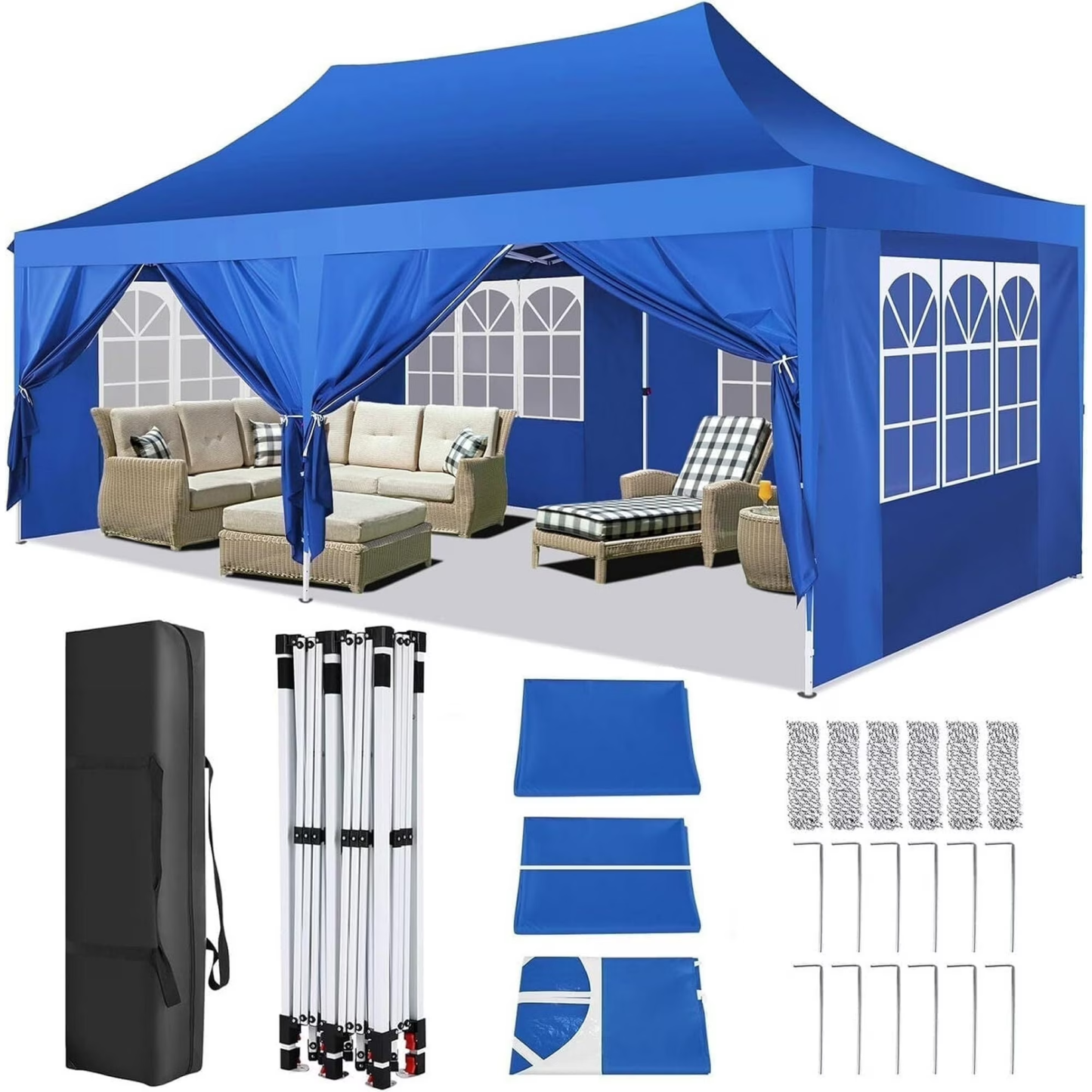 Hoteel 10x10 Pop Up Canopy Tent with 3 Sidewalls, Commercial Party Tent Ez Waterproof Outdoor Instant Gazebo UV 50+ Event Shelter, Garden Tents for Parties Camping with Sandbags & Cover Bag
