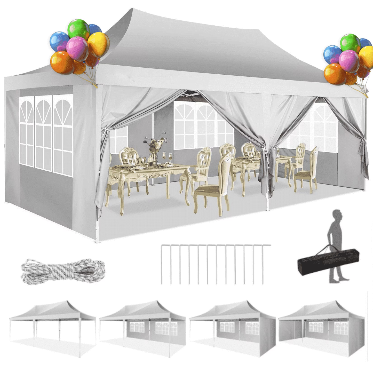 Hoteel 10x10 Pop Up Canopy Tent with 3 Sidewalls, Commercial Party Tent Ez Waterproof Outdoor Instant Gazebo UV 50+ Event Shelter, Garden Tents for Parties Camping with Sandbags & Cover Bag