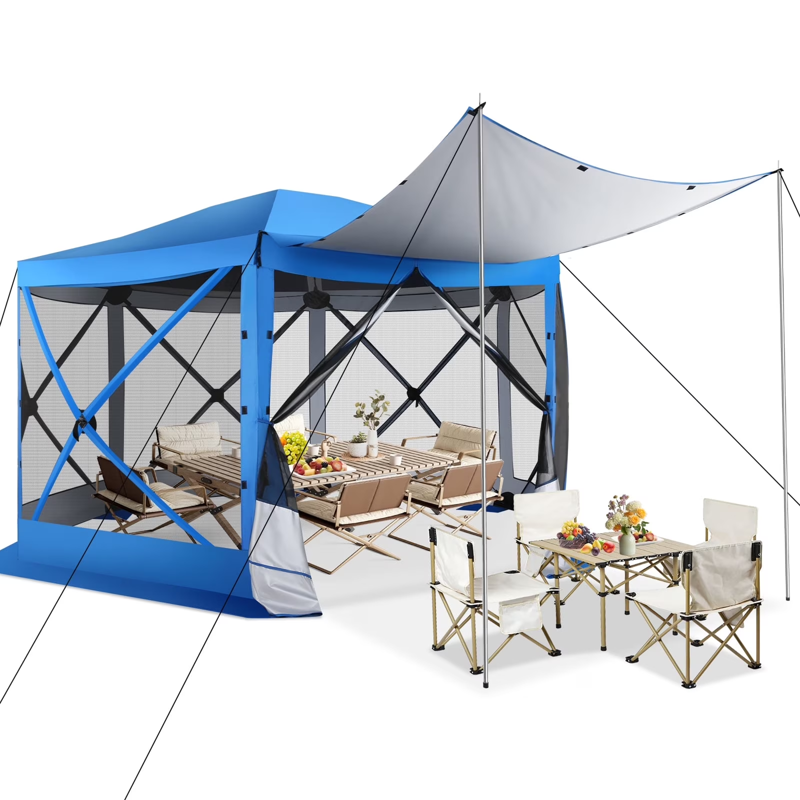 HOTEEL 6x6 ft Pop Up Gazebo Screen House Tent for Camping with 3 Sidewalls and Mosquito Netting, Waterproof, UV Resistant, Portable Carry Bag, for Outdoor Camping, Lawn and Backyard