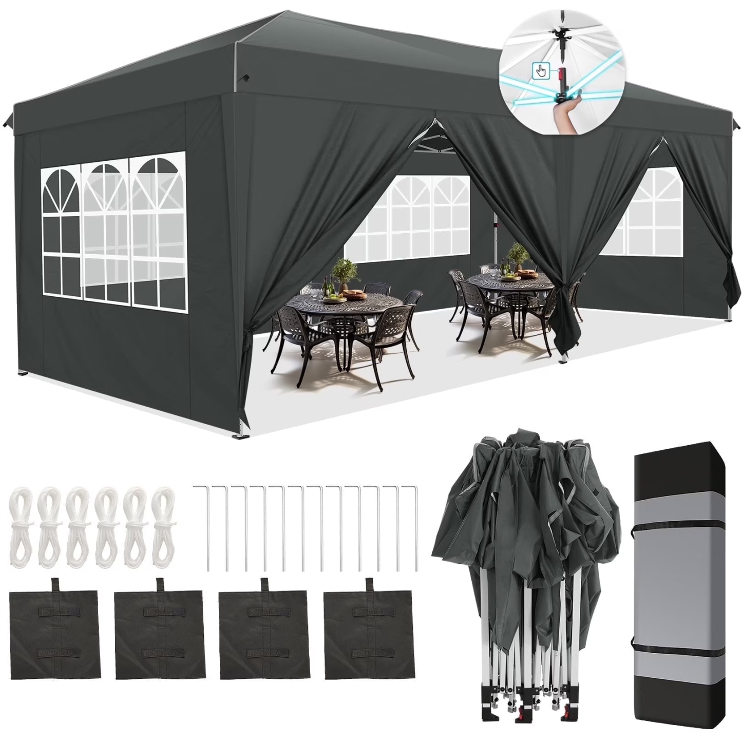 HOTEEL 10x20 Canopy with Sidewalls,Pop Up Canopy with Carry Bag,Ez Up Canopy with 4 Sandbags,Outdoor Tents for Parties,Wedding,Backyard,Commercial