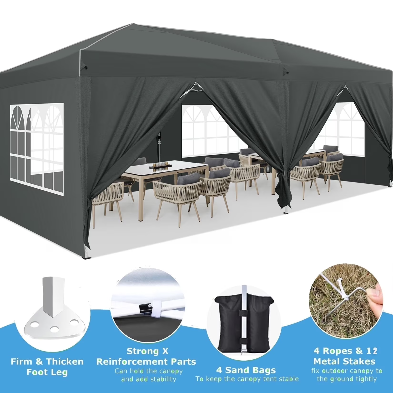 HOTEEL Canopy 10'x20' Pop Up Canopy Tent Heavy Duty Waterproof Adjustable Commercial Instant Canopy Outdoor Party Canopy Parties,Wedding,Outside Patio,Event,Portable Car Canopy