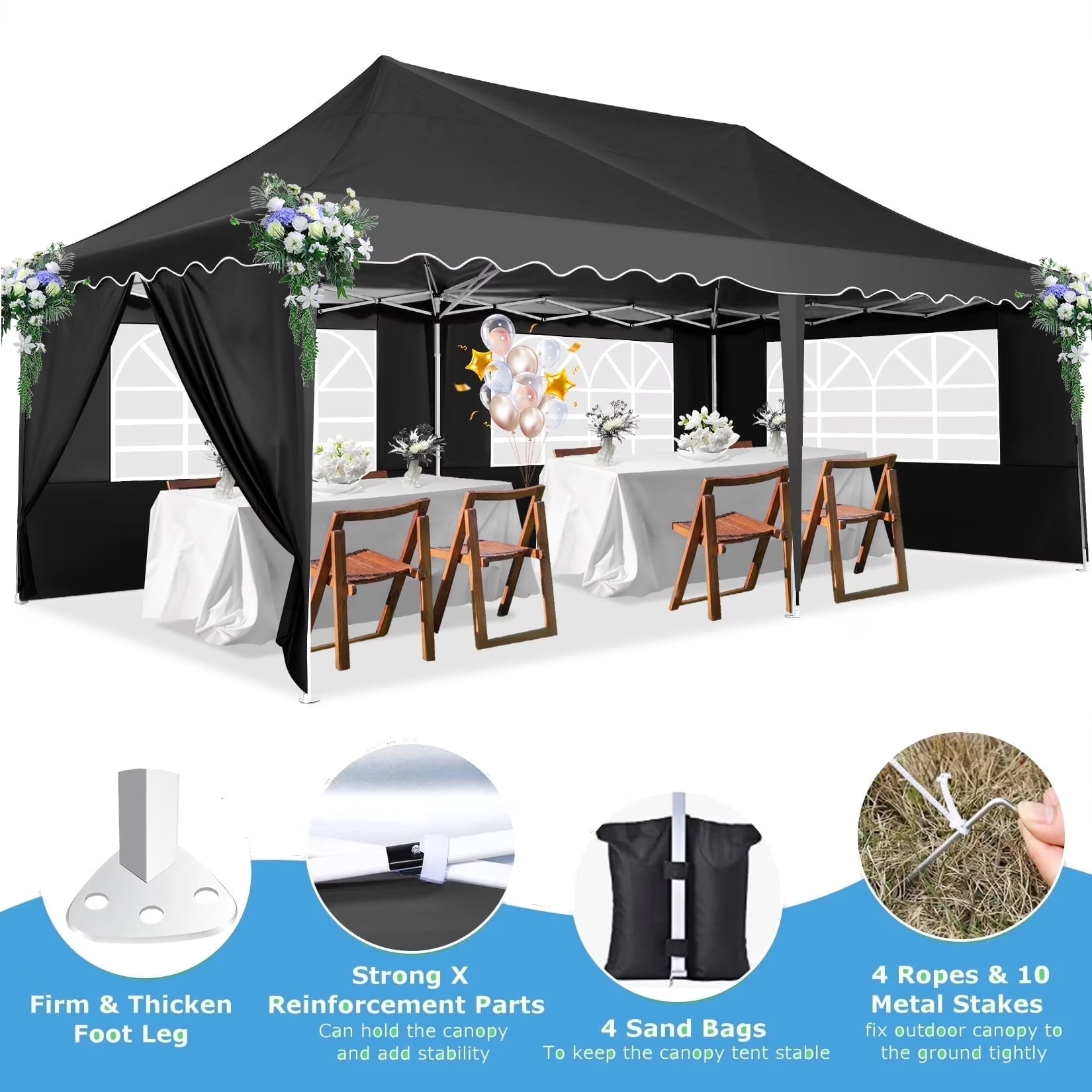 HOTEEL Canopy 10'x20' Pop Up Canopy Tent Heavy Duty Waterproof Adjustable Commercial Instant Canopy Outdoor Party Canopy Parties,Wedding,Outside Patio,Event,Portable Car Canopy