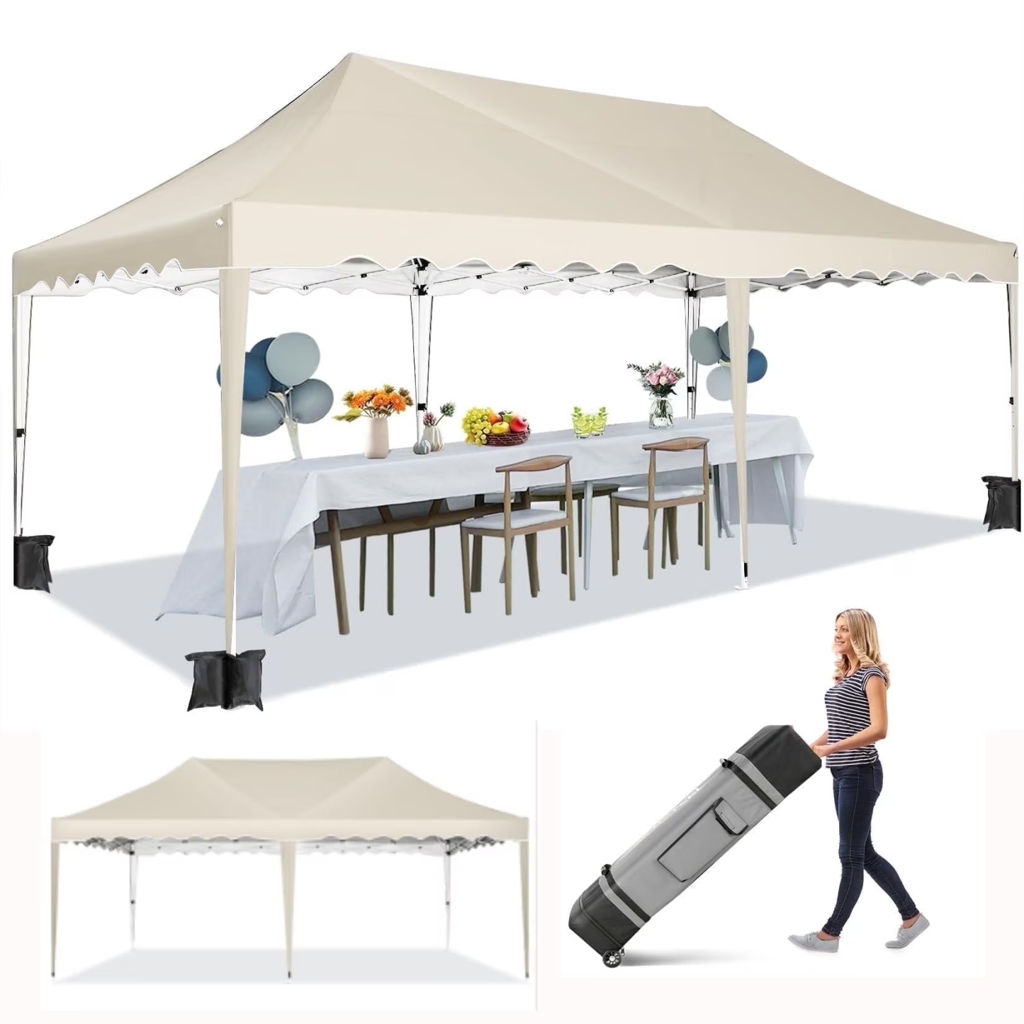 HOTEEL Canopy 10'x20' Pop Up Canopy Tent Heavy Duty Waterproof Adjustable Commercial Instant Canopy Outdoor Party Canopy Parties,Wedding,Outside Patio,Event,Portable Car Canopy