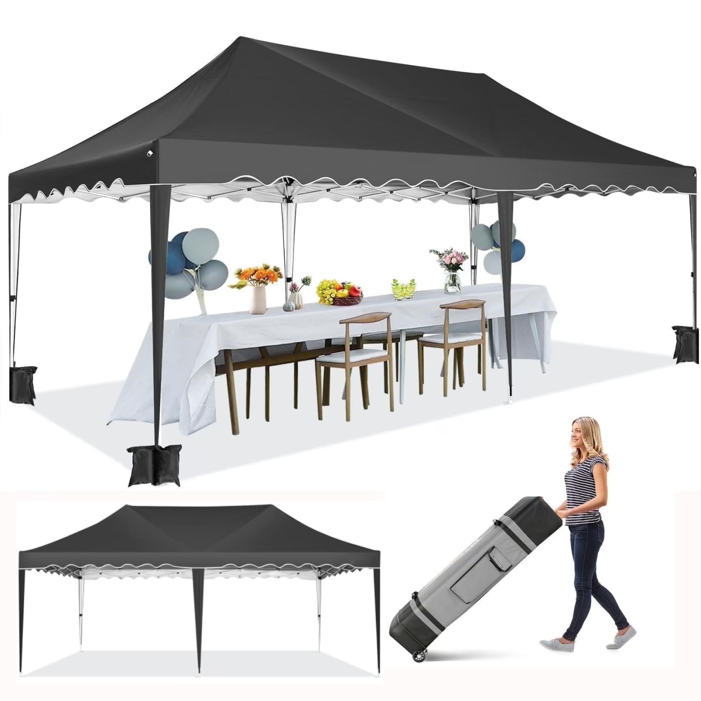 HOTEEL Canopy 10'x20' Pop Up Canopy Tent Heavy Duty Waterproof Adjustable Commercial Instant Canopy Outdoor Party Canopy Parties,Wedding,Outside Patio,Event,Portable Car Canopy