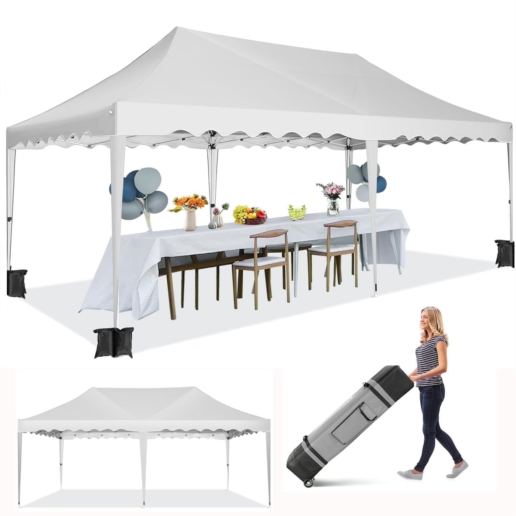 HOTEEL Canopy 10'x20' Pop Up Canopy Tent Heavy Duty Waterproof Adjustable Commercial Instant Canopy Outdoor Party Canopy Parties,Wedding,Outside Patio,Event,Portable Car Canopy