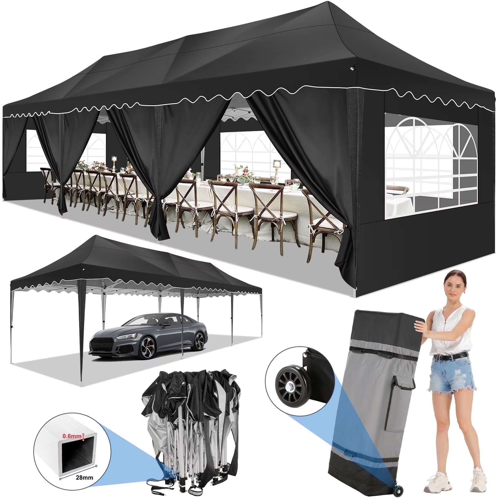 HOTEEL Canopy 10'x20' Pop Up Canopy Tent Heavy Duty Waterproof Adjustable Commercial Instant Canopy Outdoor Party Canopy Parties,Wedding,Outside Patio,Event,Portable Car Canopy