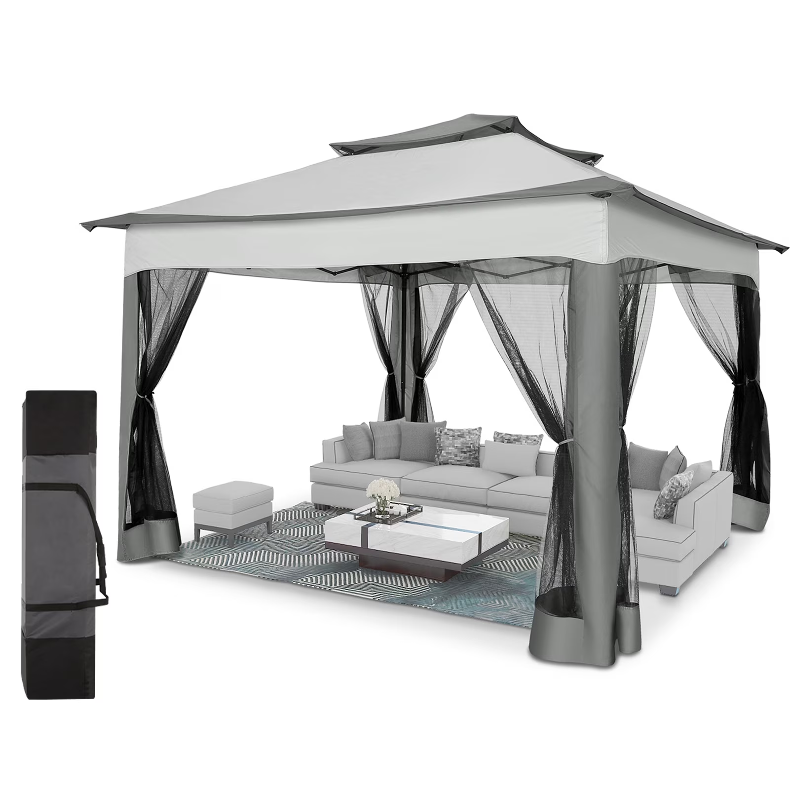 HOTEEL 12'x12' Pop Up Gazebo Patio Outdoor Canopy Tent with 8 Mosquito Nettings, Adjustable Height and 144 Square ft of Shade for Garden, Party, Backyard with Vented Top, Khaki