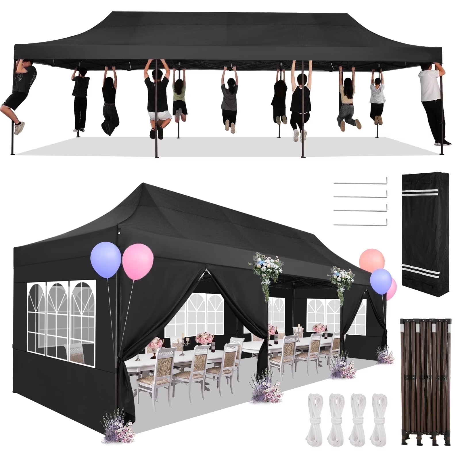 HOTEEL 10x20 Heavy Duty Canopy Tent with 6 Removable Sidewalls,Pop up Outdoor Commercial Party Wedding Tent with Roller Bag,Waterproof & UV 50+