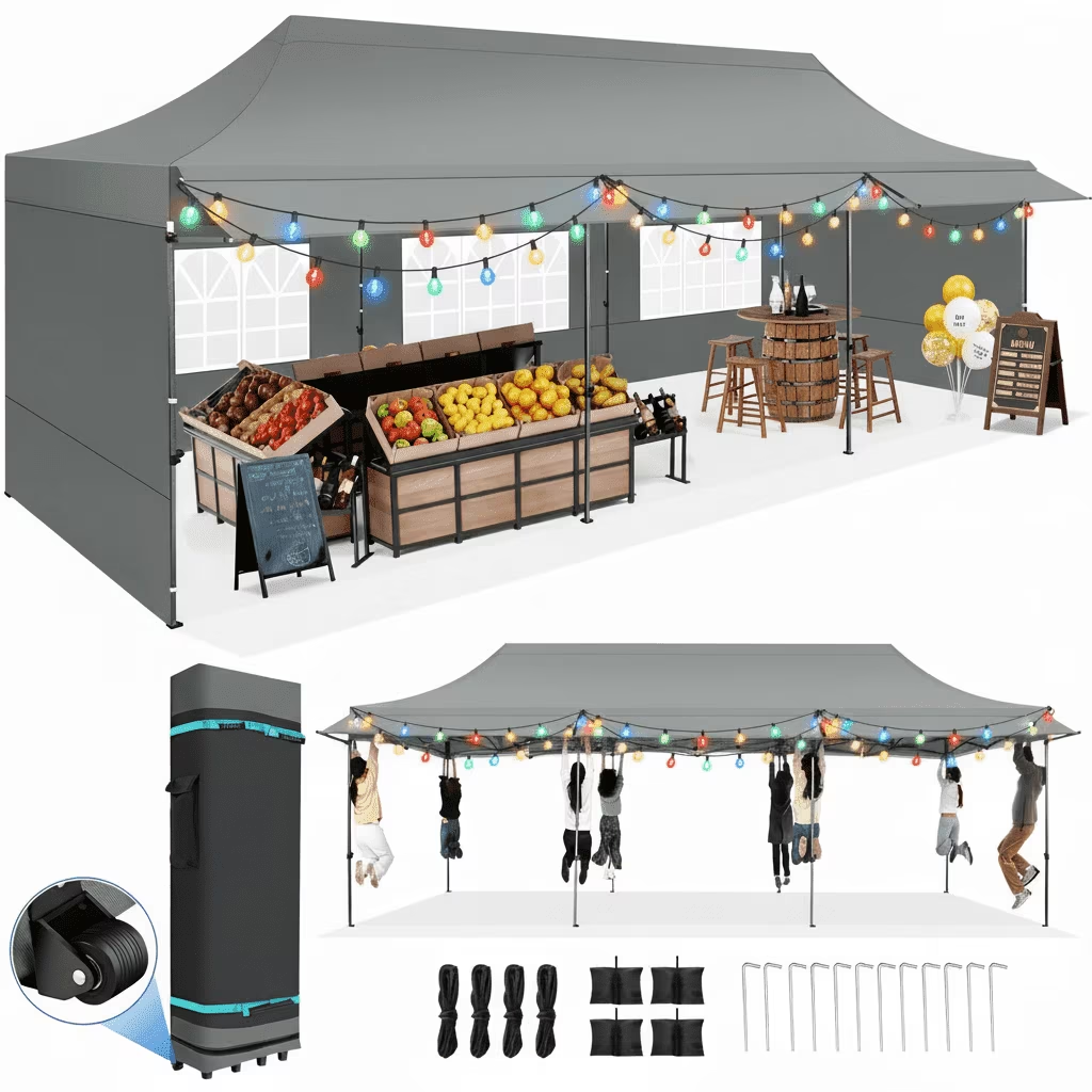 HOTEEL 10x20 Heavy Duty Canopy Tent with 6 Removable Sidewalls,Pop up Outdoor Commercial Party Wedding Tent with Roller Bag,Waterproof & UV 50+