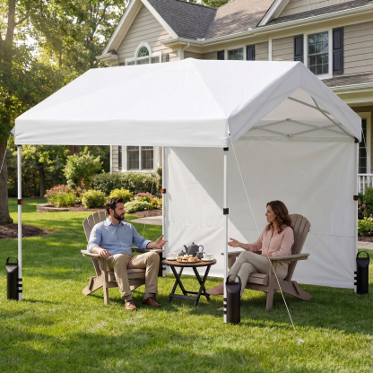 Hoteel 10x10 Canopy Tent with 1 Sidewall, 3 Adjustable Height Portable Garage, Instant Outdoor Carports with 8 Stakes, 4 Sandbags & Ropes for Motorcycle, Garden Tool, Commercial