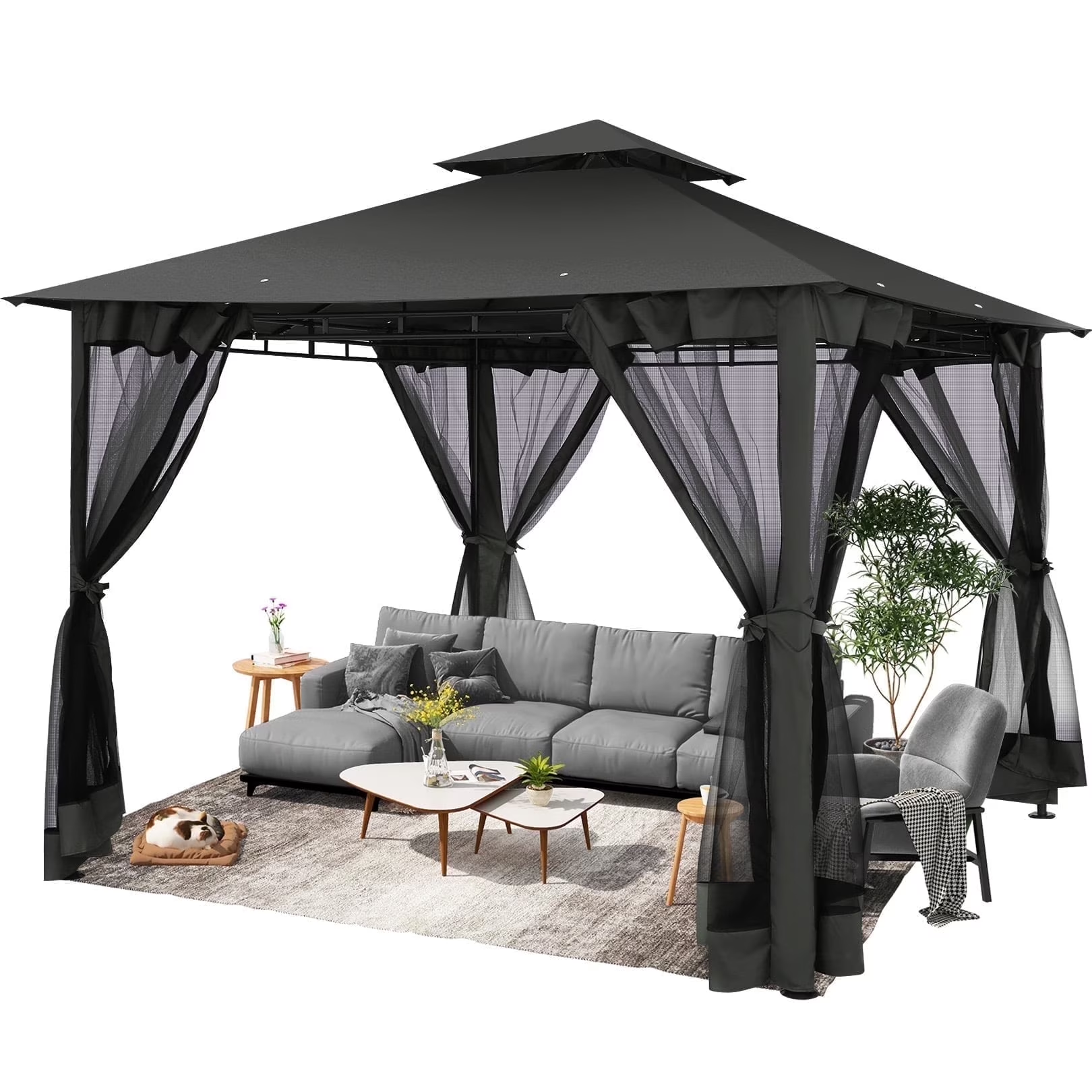 HOTEEL 10x10 Gazebos for Patios, Canopy Tent Outdoor Gazebo Backyard Gazebo Patio with Mosquito Netting and Double Roof for Party, Wedding, BBQ and Event,