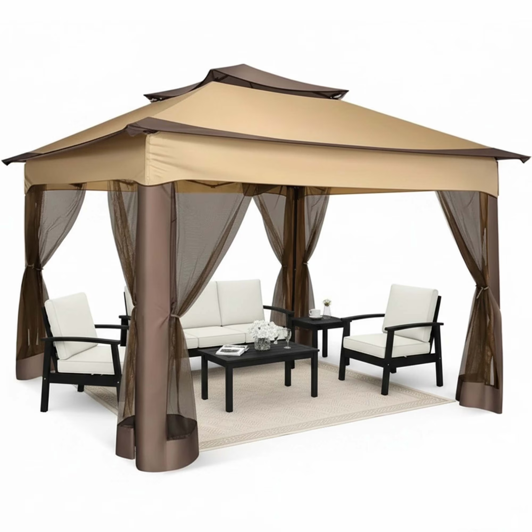 HOTEEL Outdoor Pop-up Gazebo Canopy with Mosquito Netting 2-Tiered Vented Top 3 Adjustable Height for Backyard, Garden, Lawn