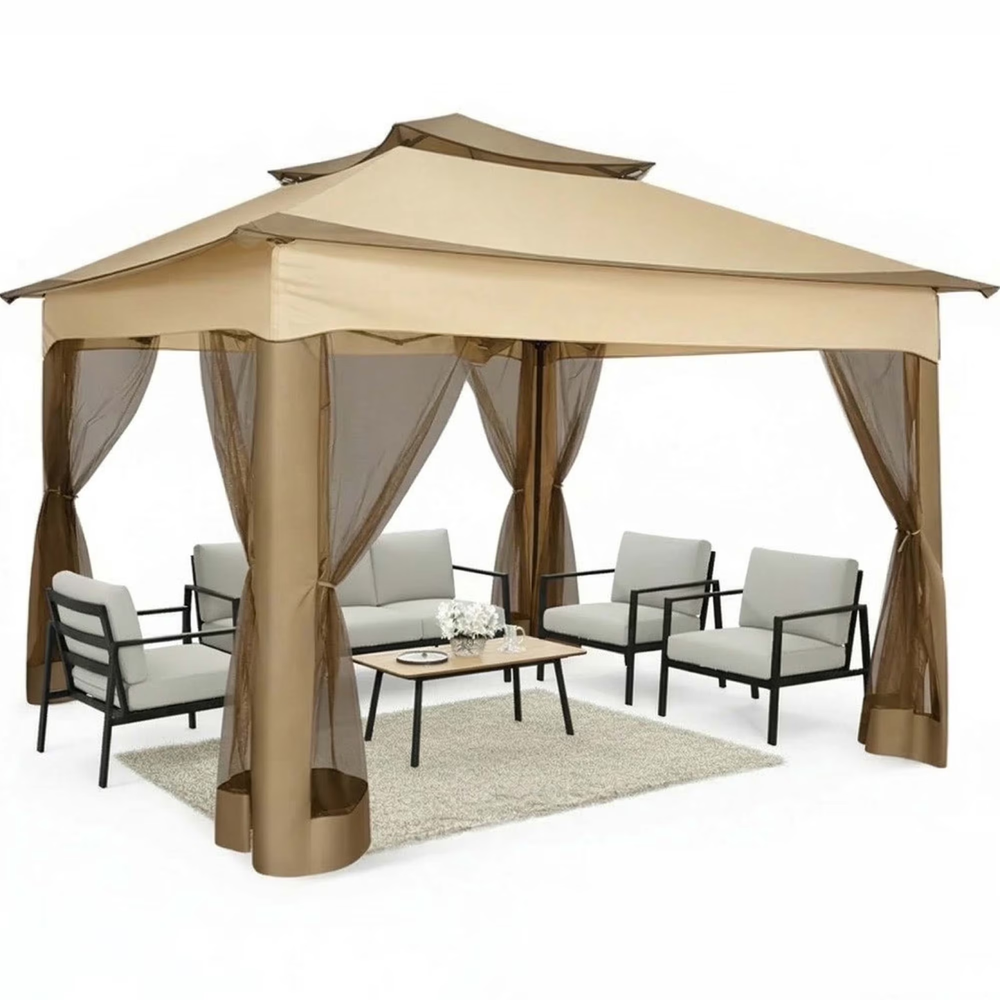 HOTEEL Outdoor Pop-up Gazebo Canopy with Mosquito Netting 2-Tiered Vented Top 3 Adjustable Height for Backyard, Garden, Lawn