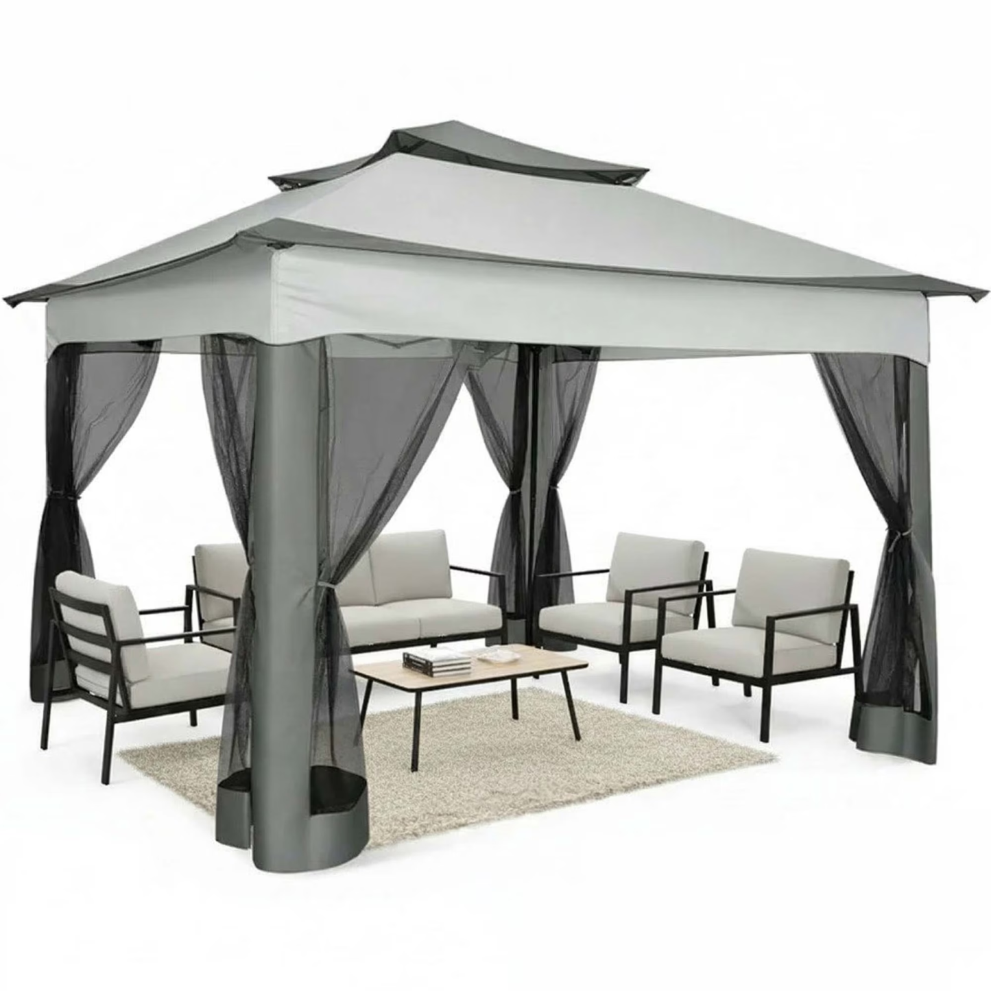 HOTEEL Outdoor Pop-up Gazebo Canopy with Mosquito Netting 2-Tiered Vented Top 3 Adjustable Height for Backyard, Garden, Lawn