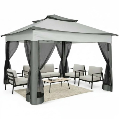 HOTEEL Outdoor Pop-up Gazebo Canopy with Mosquito Netting 2-Tiered Vented Top 3 Adjustable Height for Backyard, Garden, Lawn