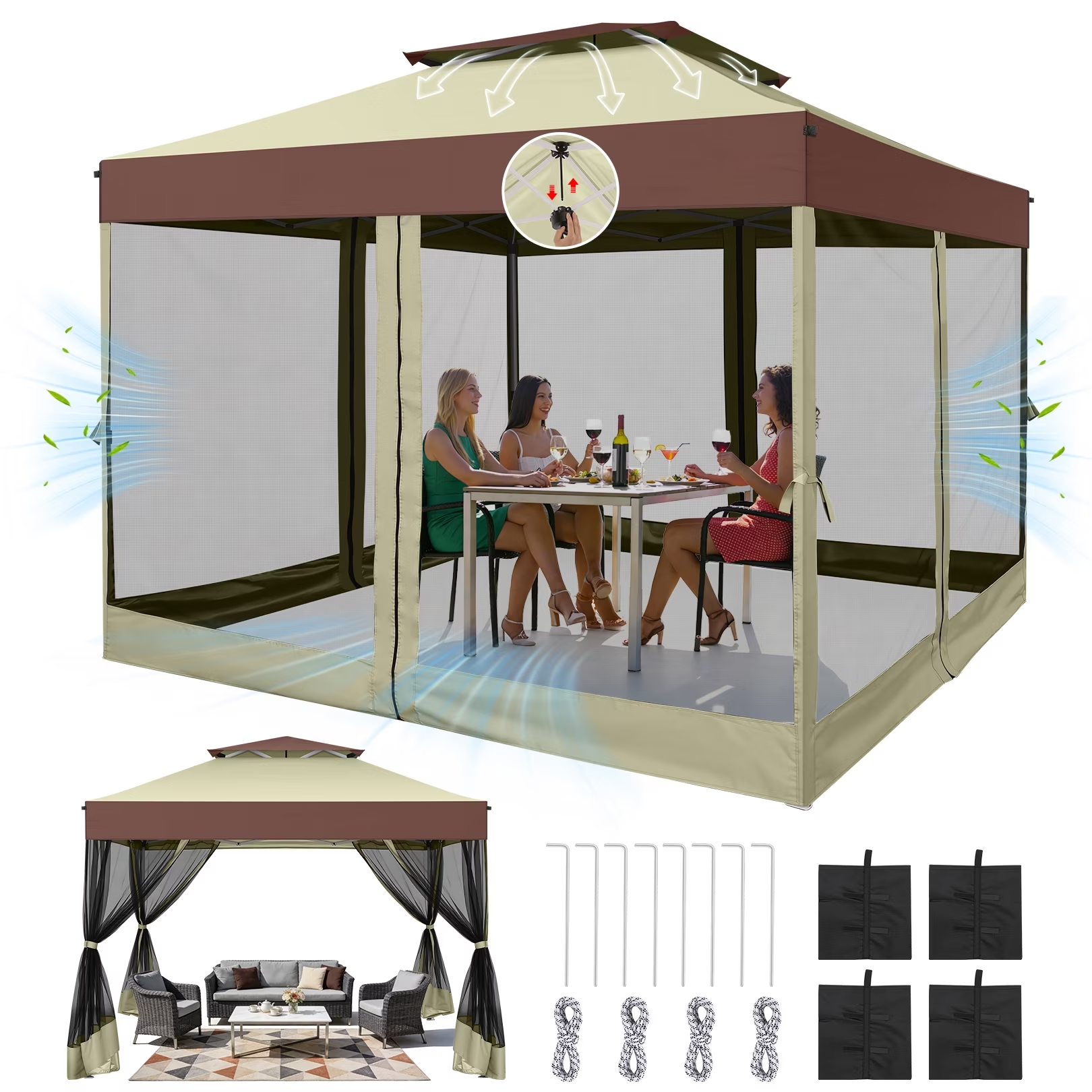 HOTEEL 10x10 Pop up Canopy with Sidewalls,Waterproof Tent for Parties Wedding Event,Instant Outdoor Gazebos with Carry Bag,Stakes,Ropes & Sandbags