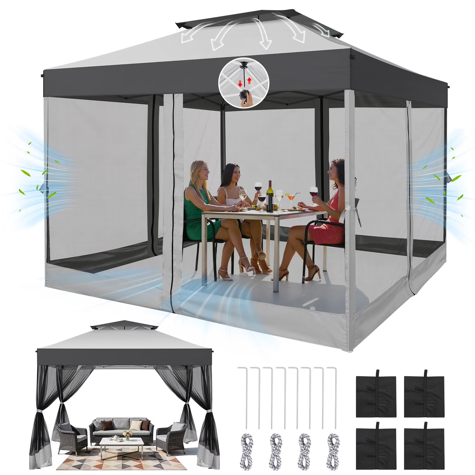 HOTEEL 10x10 Pop up Canopy with Sidewalls,Waterproof Tent for Parties Wedding Event,Instant Outdoor Gazebos with Carry Bag,Stakes,Ropes & Sandbags