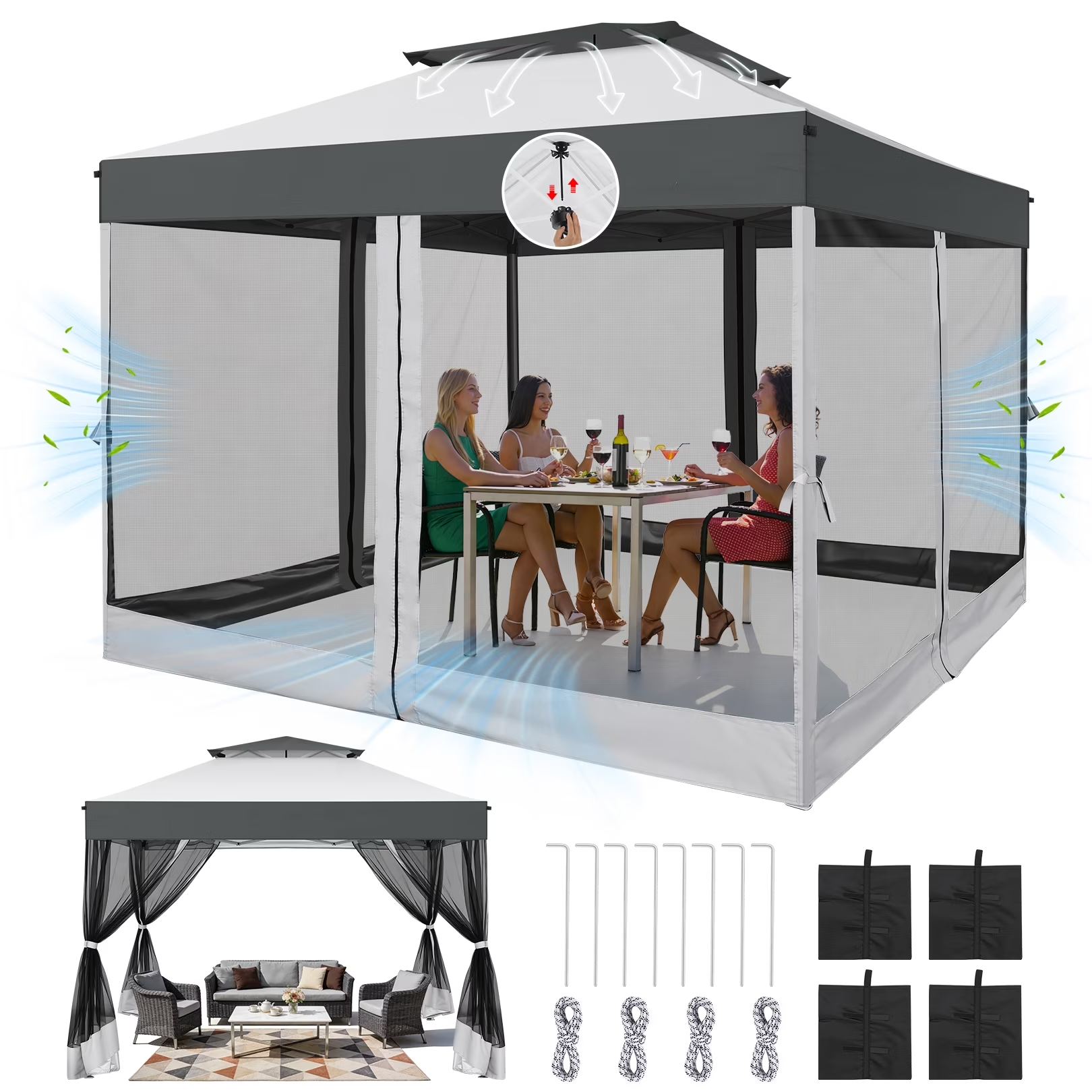 HOTEEL 10x10 Pop up Canopy with Sidewalls,Waterproof Tent for Parties Wedding Event,Instant Outdoor Gazebos with Carry Bag,Stakes,Ropes & Sandbags