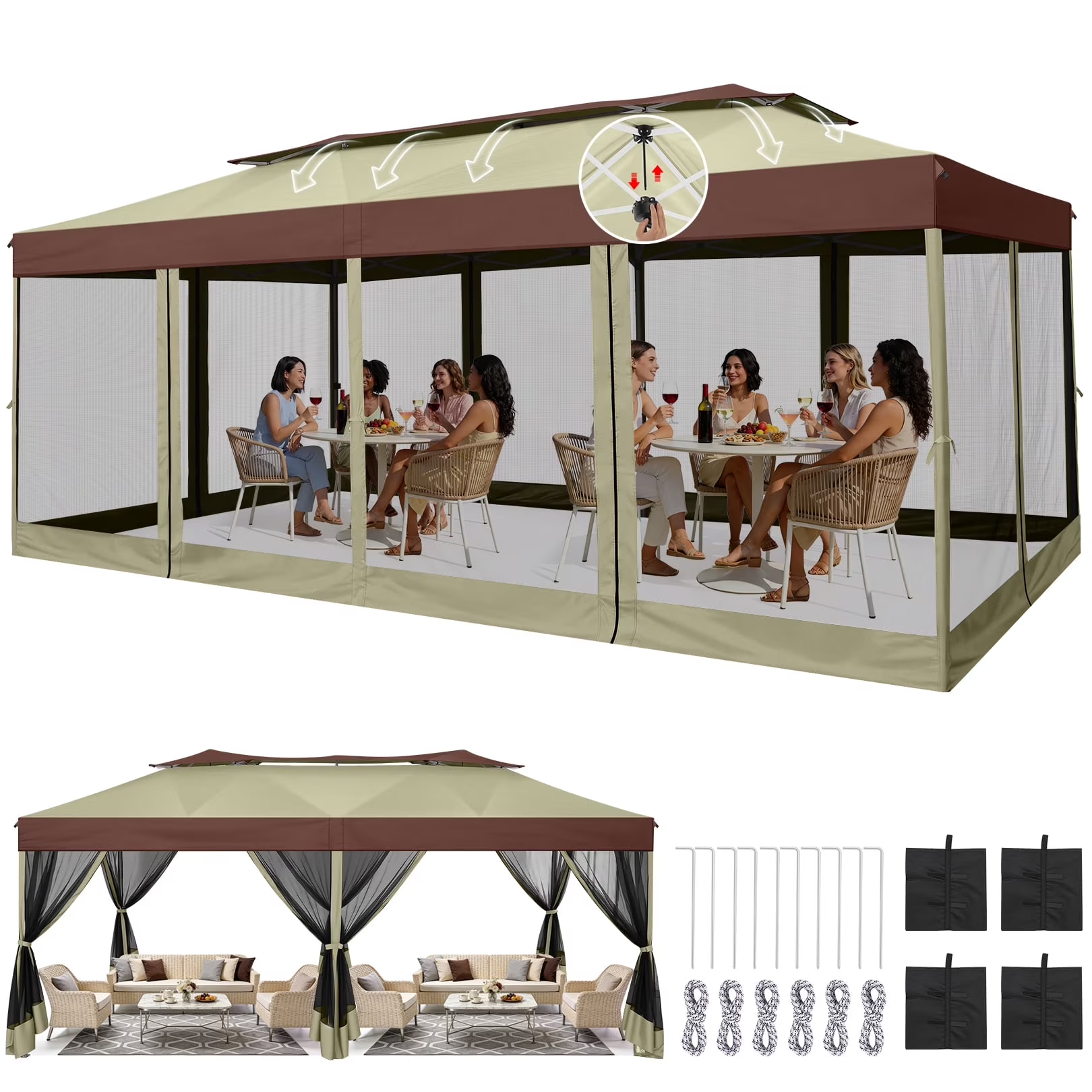 HOTEEL 10x20 Pop up Canopy Tents with 8 Removeble Sidewalls,Outdoor Gazebo with Wheeled Bag & Sandbags,for Patio,Wedding,Backyard,Camping,Parties,Event