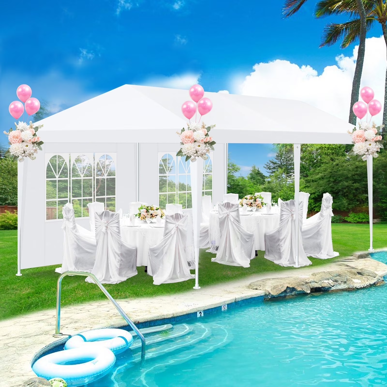 HOTEEL 10'x20' Canopy Party Tent with 4 Removable Sidewalls, Outdoor Tent for Parties, Event Tent, Large Canopy Tent for Weddings, Parties, Patio Camping Gazebo, All Season & Waterproof, White