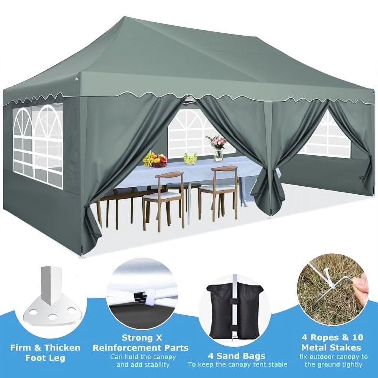HOTEEL Canopy 10'x20' Pop Up Canopy Tent Heavy Duty Waterproof Adjustable Commercial Instant Canopy Outdoor Party Canopy Parties,Wedding,Outside Patio,Event,Portable Car Canopy
