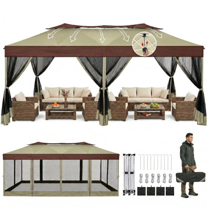 HOTEEL 10x20 Gazebo Canopy Tent with 6 Netting Sidewalls,Pop up Canopy for Parties Wedding,Commercial Easy up Gazebo with Sandbags,UV 50+