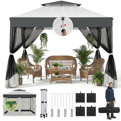 HOTEEL 10x20 Gazebo Canopy Tent with 6 Netting Sidewalls,Pop up Canopy for Parties Wedding,Commercial Easy up Gazebo with Sandbags,UV 50+