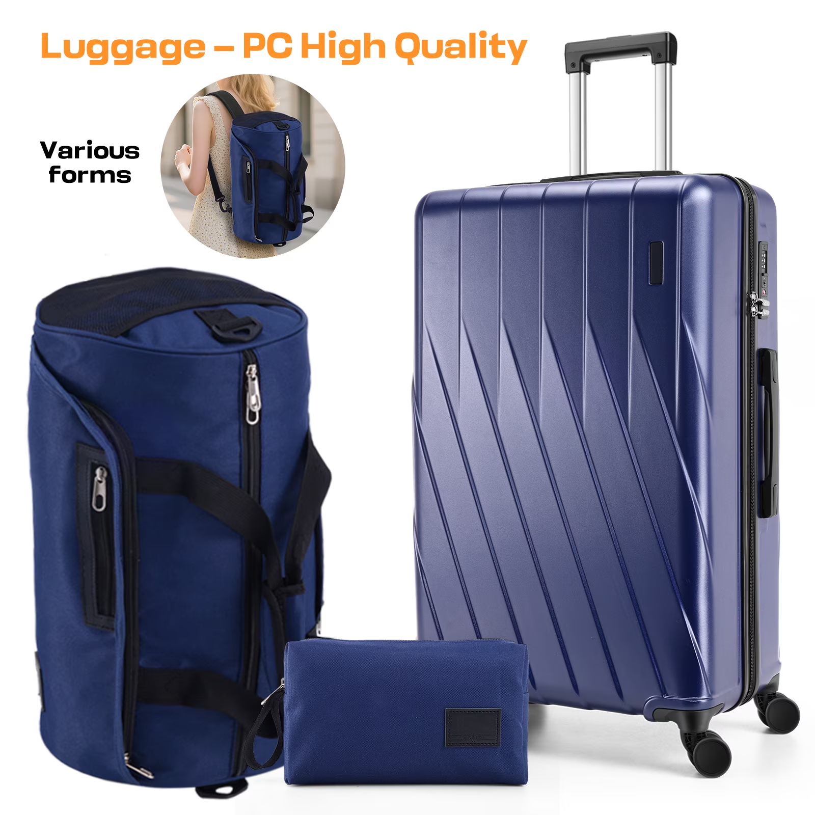 HOTEEL Carry On Luggage 3 Piece 20 inch Lightweight Travel Luggage Set, ABS+PC Hardside Suitcase with Duffel Bag and Toiletry Bag