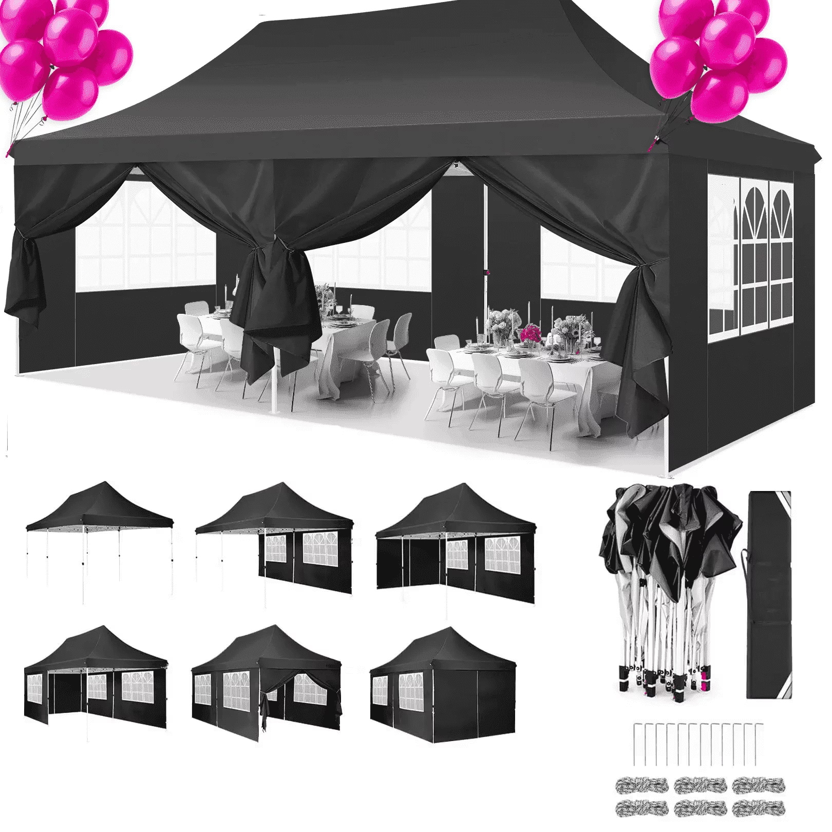 HOTEEL 10'x20' Pop up Canopy Tent with 6 Removable Sidewalls, Instant Outdoor Canopy Shelter with Upgrade Raised Roof and Carry Bag