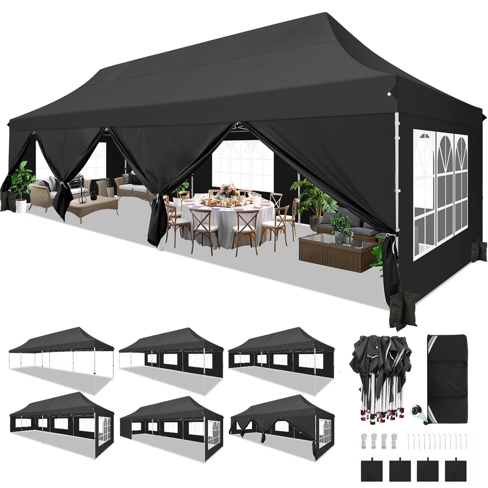 HOTEEL 10'x20' Pop up Canopy Tent with 6 Removable Sidewalls, Instant Outdoor Canopy Shelter with Upgrade Raised Roof and Carry Bag