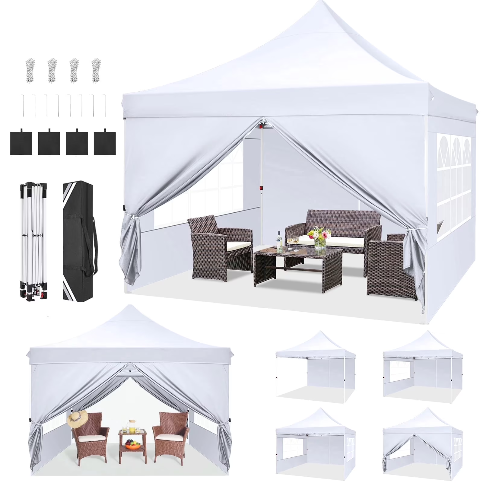 HOTEEL 10'x20' Pop up Canopy Tent with 6 Removable Sidewalls, Instant Outdoor Canopy Shelter with Upgrade Raised Roof and Carry Bag