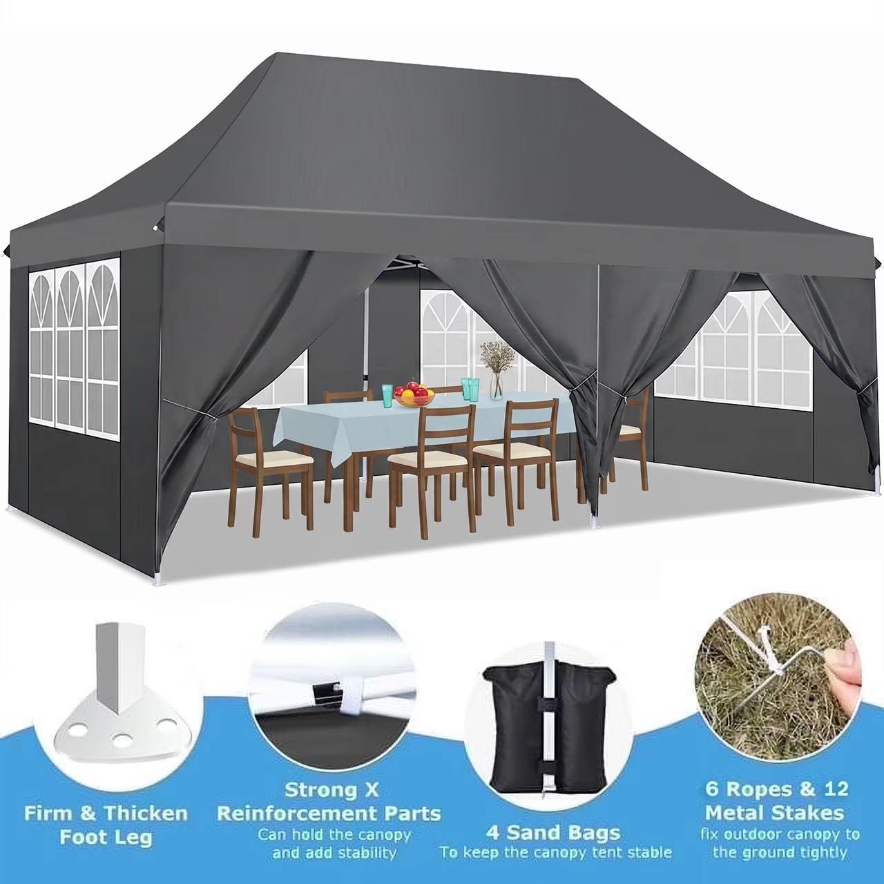 HOTEEL Canopy 10'x20' Pop Up Canopy Tent Heavy Duty Waterproof Adjustable Commercial Instant Canopy Outdoor Party Canopy Parties,Wedding,Outside Patio,Event,Portable Car Canopy