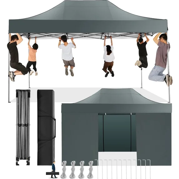 SANOPY 10x15 Heavy Duty Pop up Canopy Tent with 4 sidewalls Commercial Outdoor Canopy Wedding Party Tents for Wedding All Season Wind & Waterproof Gazebo with Carry Bag,(Frame Thickened)