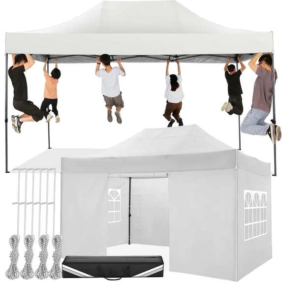 SANOPY 10x15 Heavy Duty Pop up Canopy Tent with 4 sidewalls Commercial Outdoor Canopy Wedding Party Tents for Wedding All Season Wind & Waterproof Gazebo with Carry Bag,(Frame Thickened)
