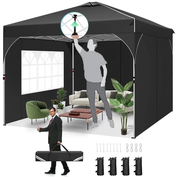 COBIZI 10'x30' Pop up Canopy with Sidewalls & Sandbags Outdoor Commercial Portable Canopy Tent Air Vent EZ Pop up Canopy Wedding Tent Camping Gazebo with Rolling Storage Bag
