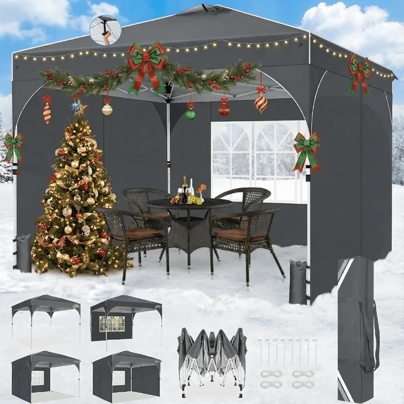 SANOPY 10'x10' Canopy Tent for Party Tent with One Push Central Button&Air Vent Instant Pop Up Canopy Tent with Sidewalls&Sandbags Ez Up Pop up Party Canopy Tent with Carry Bag, Black